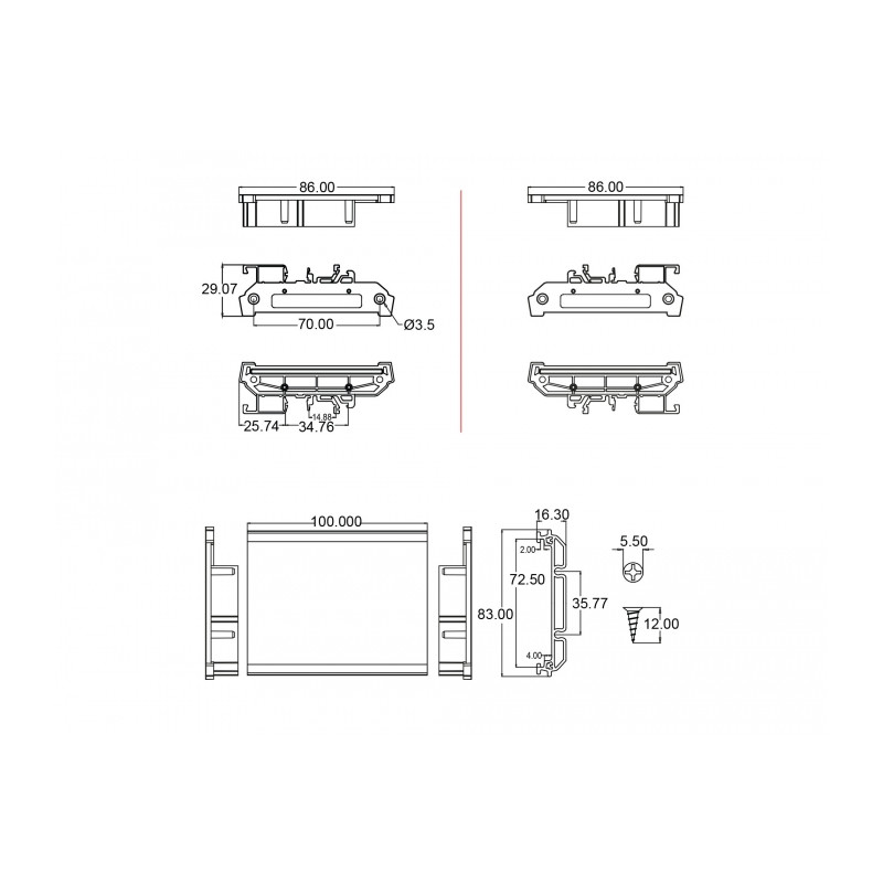 Delock Platinenhalterung (72 mm) für Hutschiene 100 cm lang