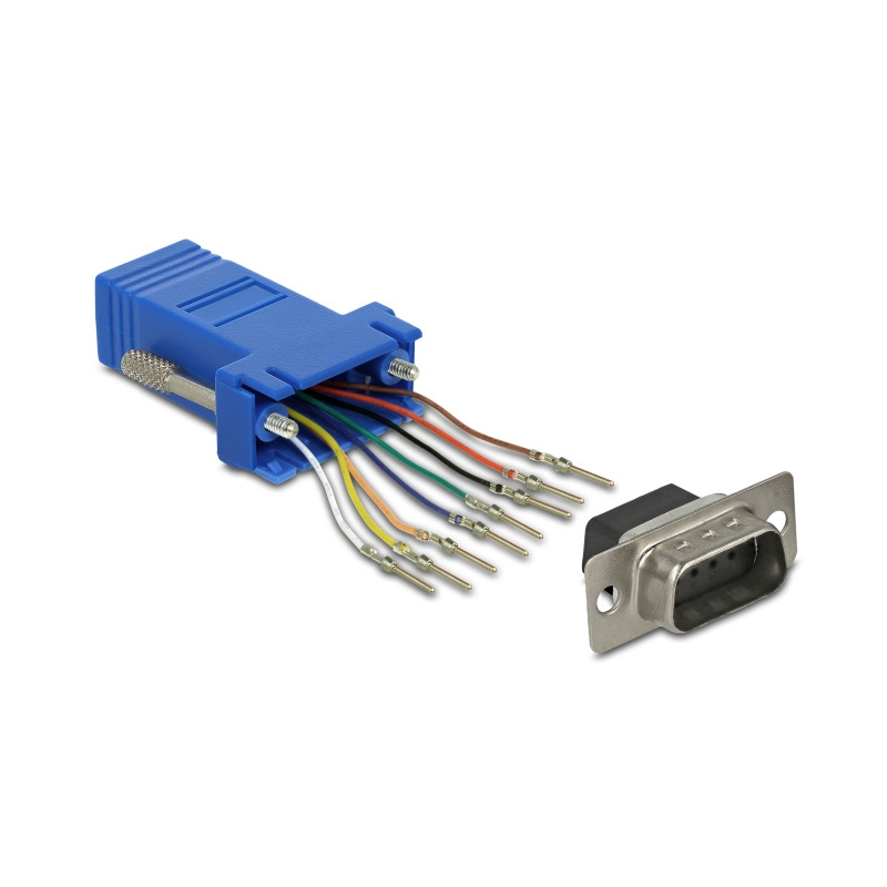 Delock D-Sub 9 Pin Stecker zu RJ45 Buchse Montagesatz blau