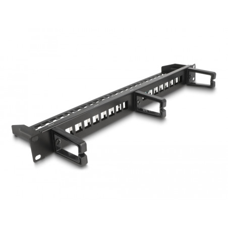 Delock 19″ Keystone Patchpanel 16 Port mit 3 Bügeln und Entlastungsschiene 1 HE schwarz