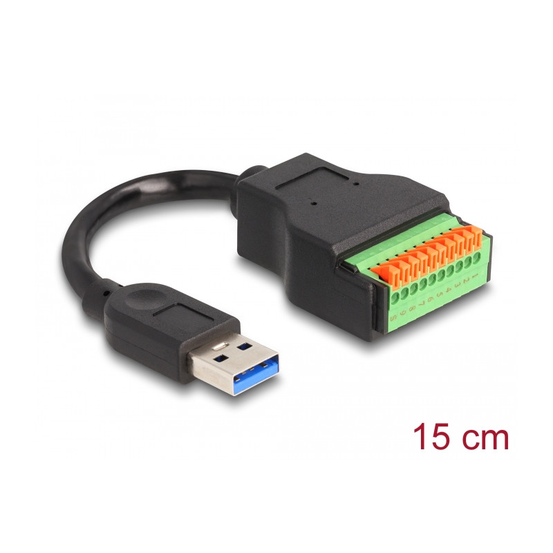 Delock USB 3.2 Gen 1 Kabel Typ-A Stecker zu Terminalblock Adapter mit Drucktaster 15 cm