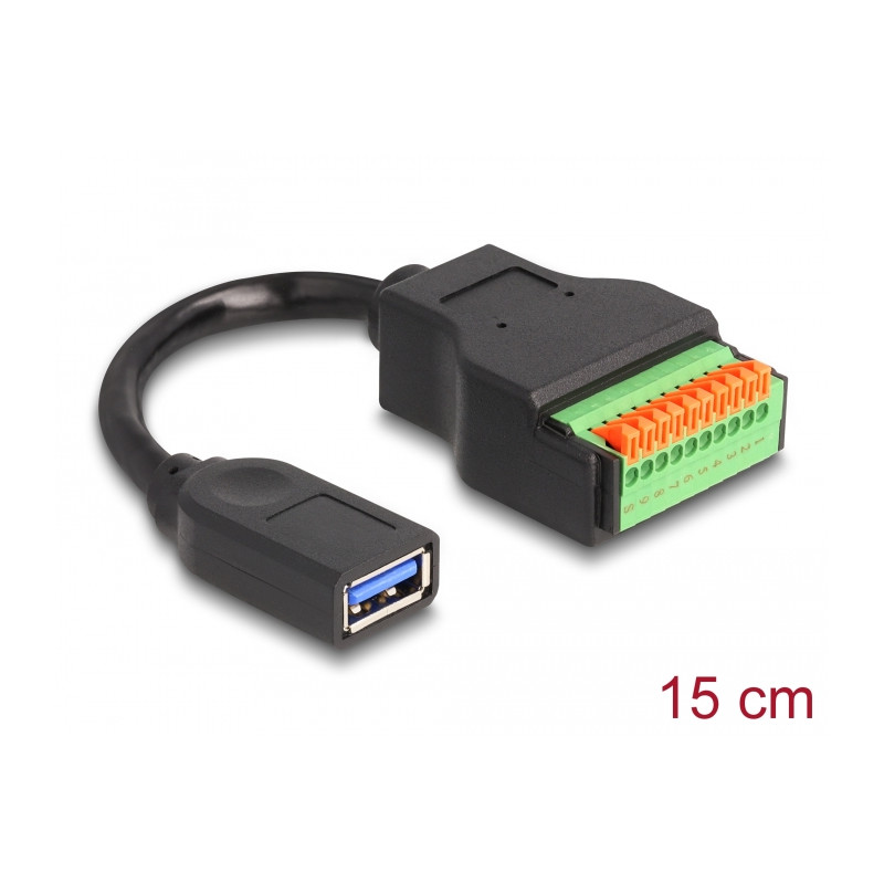 Delock USB 3.2 Gen 1 Kabel Typ-A Buchse zu Terminalblock Adapter mit Drucktaster 15 cm