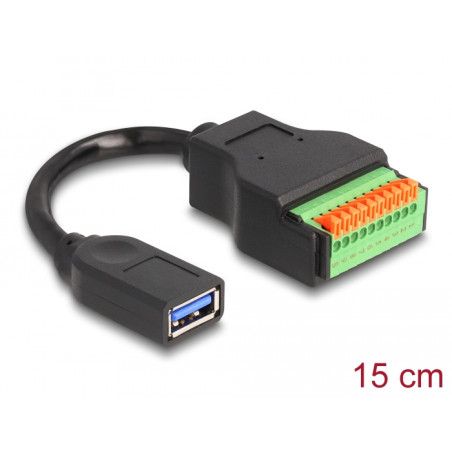 Delock USB 3.2 Gen 1 Kabel Typ-A Buchse zu Terminalblock Adapter mit Drucktaster 15 cm