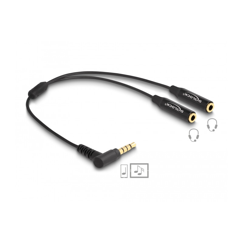 Delock Audio Splitter Klinkenstecker 3,5 mm zu 2 x Klinkenbuchse 3,5 mm 4 Pin gewinkelt