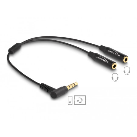 Delock Audio Splitter Klinkenstecker 3,5 mm zu 2 x Klinkenbuchse 3,5 mm 4 Pin gewinkelt