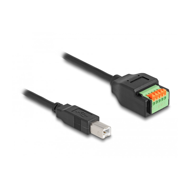 Delock USB 2.0 Kabel Typ-B Stecker zu Terminalblock Adapter mit Drucktaster 15 cm