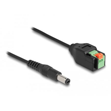 Delock DC Kabel 2,1 x 5,5 mm Stecker zu 2 Pin Terminalblock Adapter mit Drucktaster 15 cm