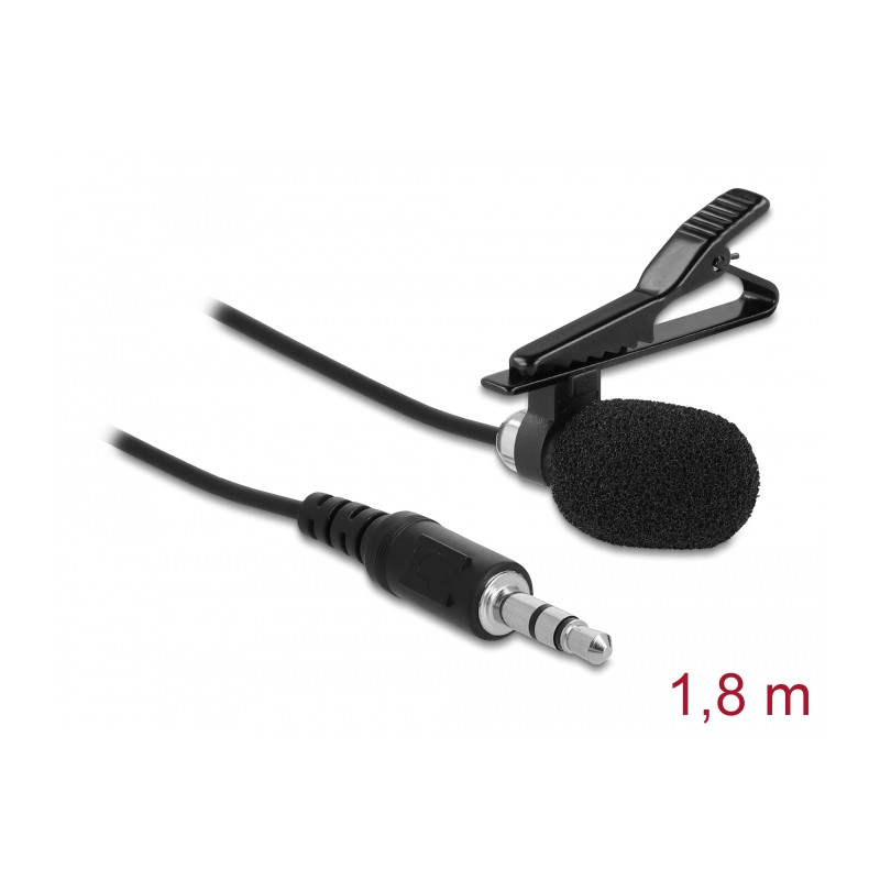 Delock Krawatten Lavalier Mikrofon Omnidirektional mit Clip 3,5 mm Klinkenstecker 3 Pin + Adapterkabel für Smartphone und Tablet