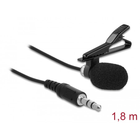 Delock Krawatten Lavalier Mikrofon Omnidirektional mit Clip 3,5 mm Klinkenstecker 3 Pin + Adapterkabel für Smartphone und Tablet