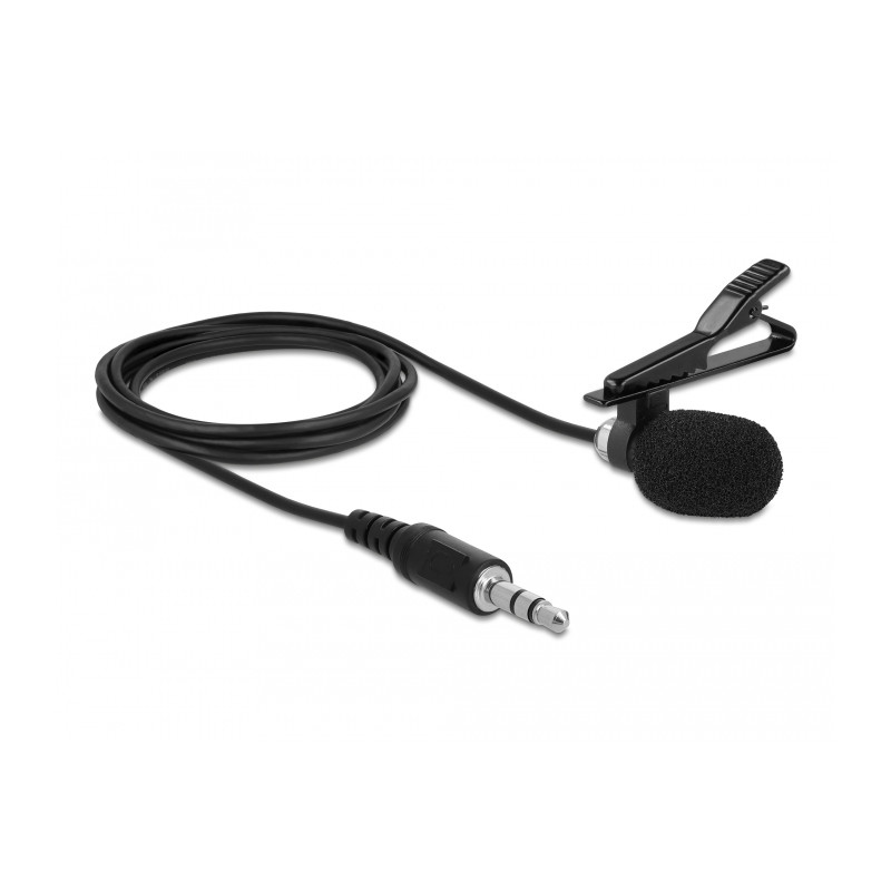 Delock Krawatten Lavalier Mikrofon Omnidirektional mit Clip 3,5 mm Klinkenstecker 3 Pin + Adapterkabel für Smartphone und Tablet