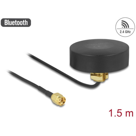 Delock WLAN 802.11 b/g/n Antenne RP-SMA Stecker 2 dBi starr omnidirektional mit Anschlusskabel RG-174 1,5 m outdoor schwarz