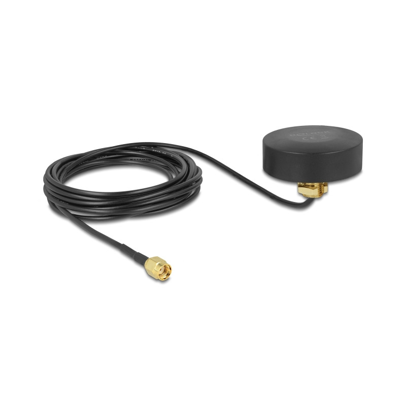 Delock WLAN 802.11 b/g/n Antenne RP-SMA Stecker 2 dBi starr omnidirektional mit Anschlusskabel RG-174 1,5 m outdoor schwarz