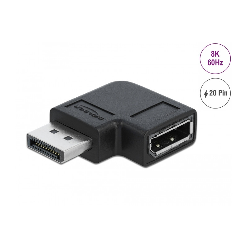 Delock DisplayPort 1.4 Adapter Stecker zu Buchse 90° links gewinkelt 8K 60 Hz