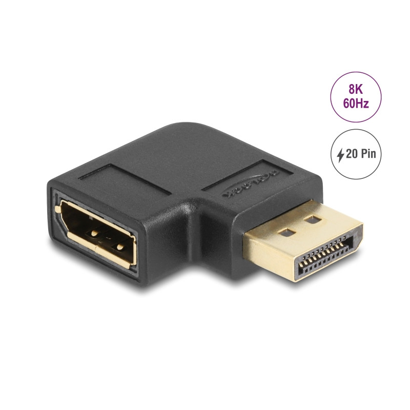 Delock DisplayPort 1.4 Adapter Stecker zu Buchse 90° rechts gewinkelt 8K 60 Hz