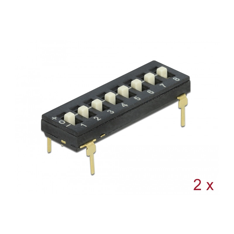 Delock DIP-Schalter Tri-State 8-stellig 2,54 mm Rastermaß THT vertikal schwarz 2 Stück