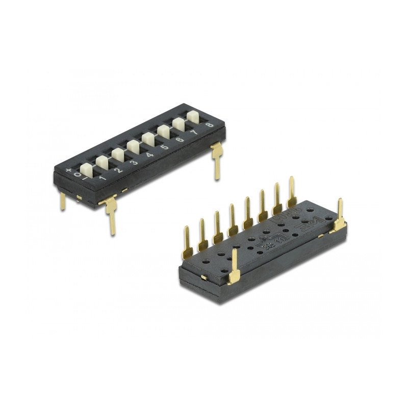 Delock DIP-Schalter Tri-State 8-stellig 2,54 mm Rastermaß THT vertikal schwarz 2 Stück