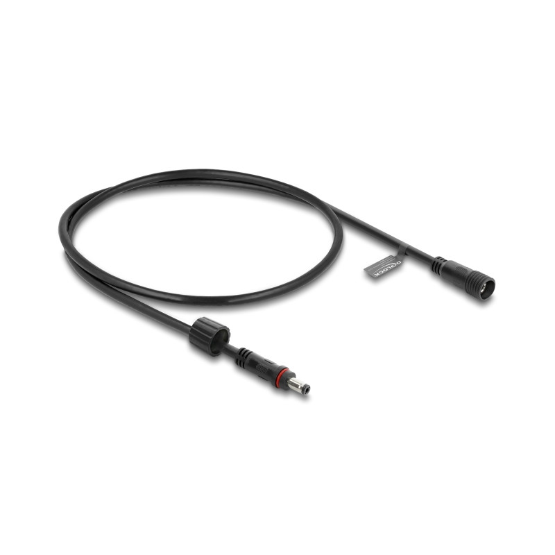 Delock DC Verlängerungskabel 5,5 x 2,1 mm Stecker zu Buchse mit Schraubverschluss M12 x 1,75 mm Gewinde wasserfest 18 AWG, 0,5 m