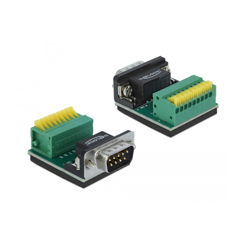 Delock Adapter D-Sub 9 Pin Stecker zu Terminalblock 9 Pin mit Drucktaster