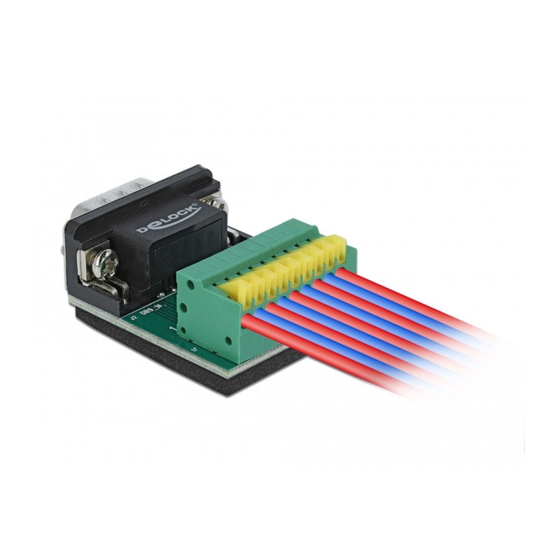 Delock Adapter D-Sub 9 Pin Stecker zu Terminalblock 9 Pin mit Drucktaster