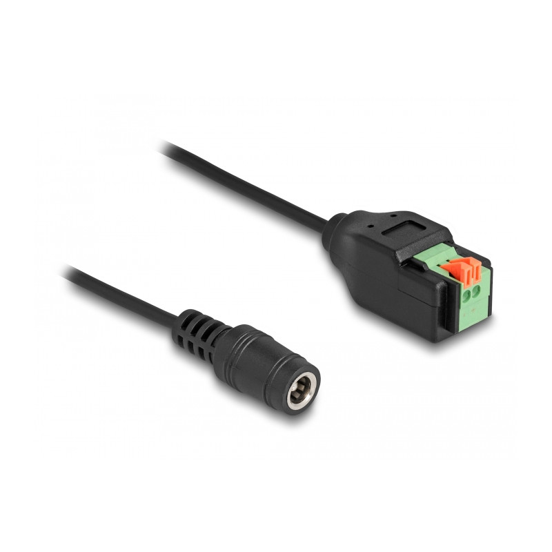 Delock DC 5,5 x 2,1 mm Buchse zu 2 Pin Terminalblock Adapter mit Drucktaster 15 cm