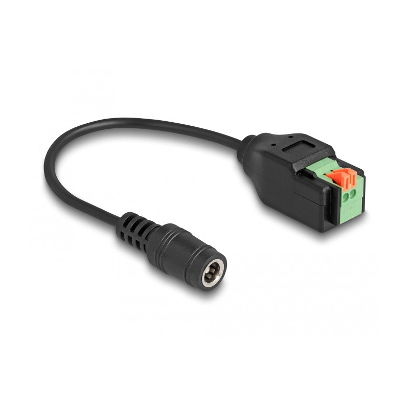 Delock DC 5,5 x 2,1 mm Buchse zu 2 Pin Terminalblock Adapter mit Drucktaster 15 cm