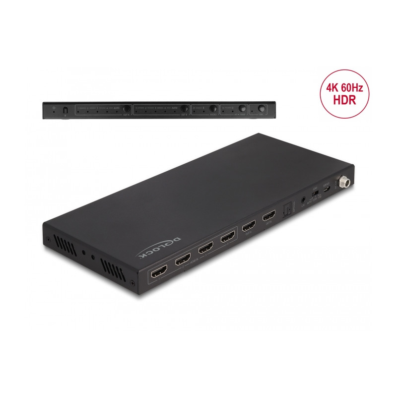Delock HDMI Matrix Switch 4 x HDMI in zu 2 x HDMI out 4K 60 Hz mit Audio Extraktor